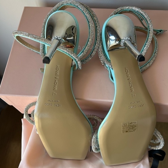 MACH & MACH Double Crystal Bow Square Toe Sandal Mint - Picture 11 of 14